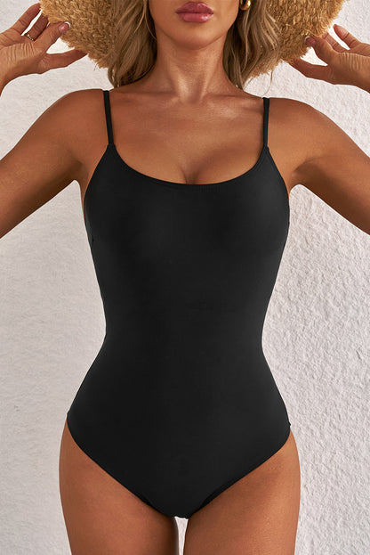 Dearlove Black Thin Strap Strappy Lace-up Open Back One Piece Swimsuit