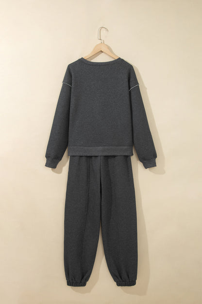 Carbon Grey Solid Colorblock Jogger Pants Set