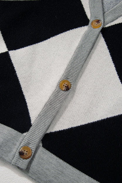 Cardigan ample boutonné à épaules tombantes et colorblock noir