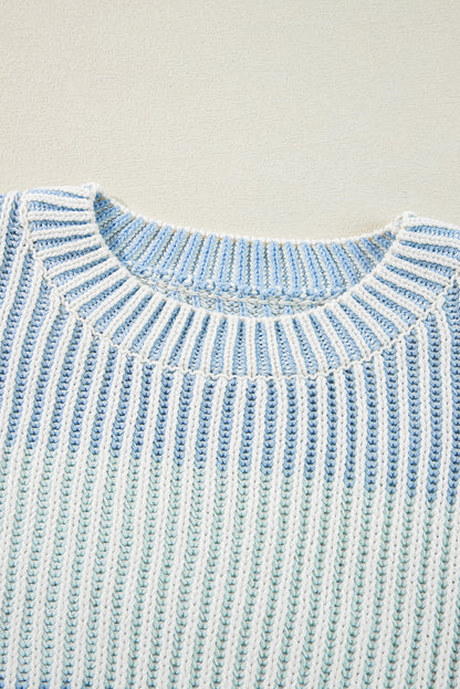 Pull à manches bouffantes en tricot texturé multicolore colorblock