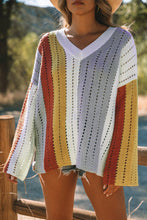 Multicolor Color Block Patchwork V Neck Knit Sweater