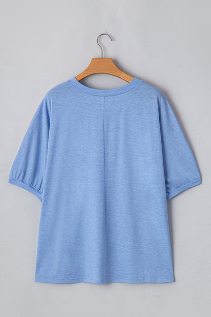 T-shirt grande taille bleu ciel à imprimé léopard et patch colorblock