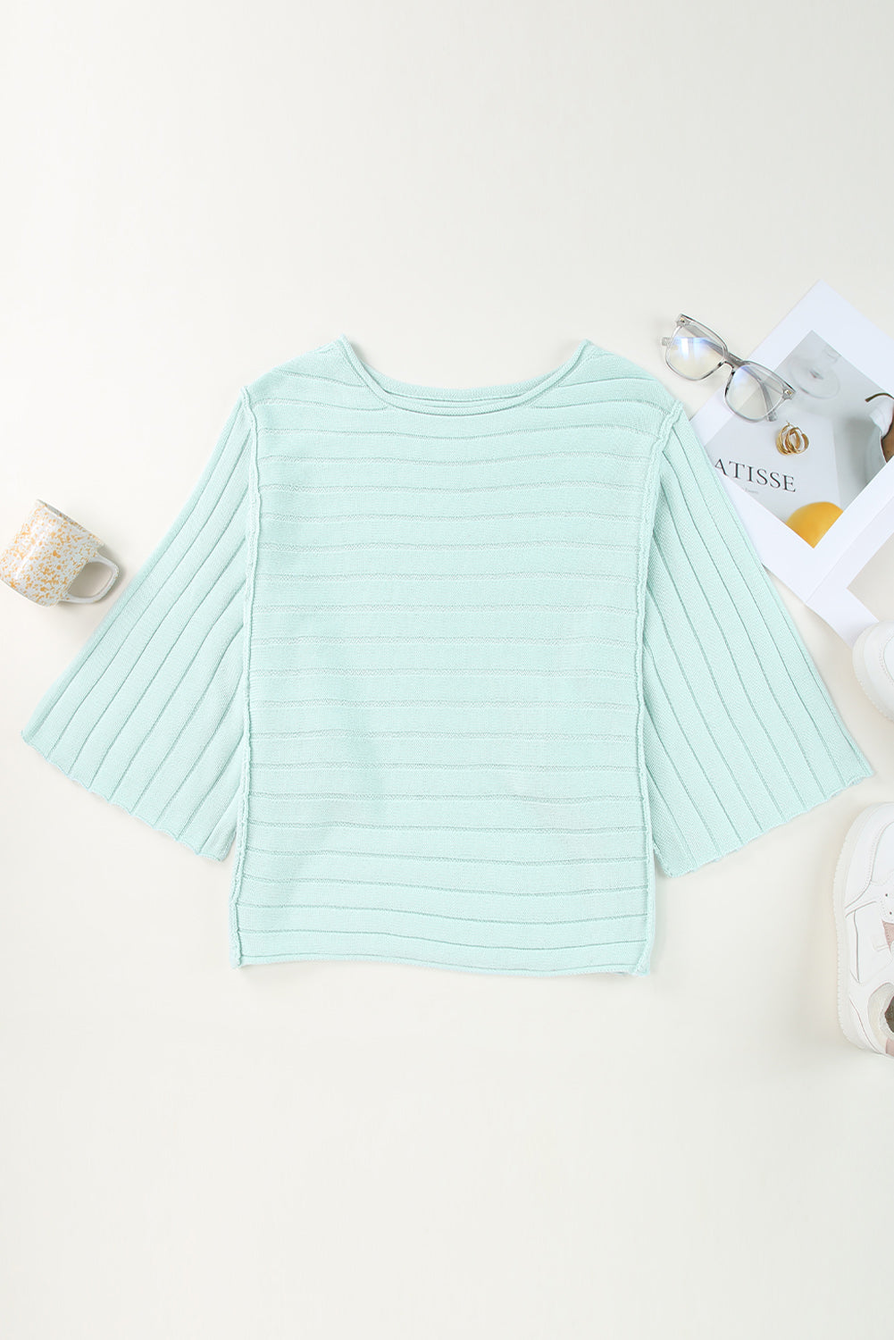 Haut dolman en tricot côtelé marron à coutures apparentes 