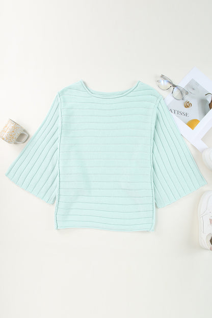 Haut dolman en tricot côtelé marron à coutures apparentes 