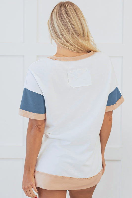 Multicolour Colorblock Patchwork Side Split Tunic T Shirt