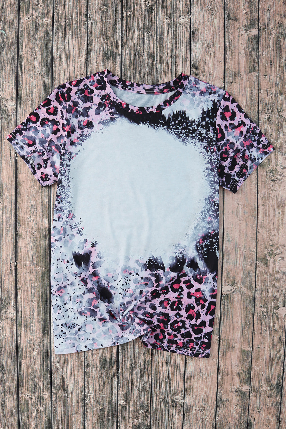 Blank Apparel - Pink Leopard Dyed Print Bleached Blank Tee