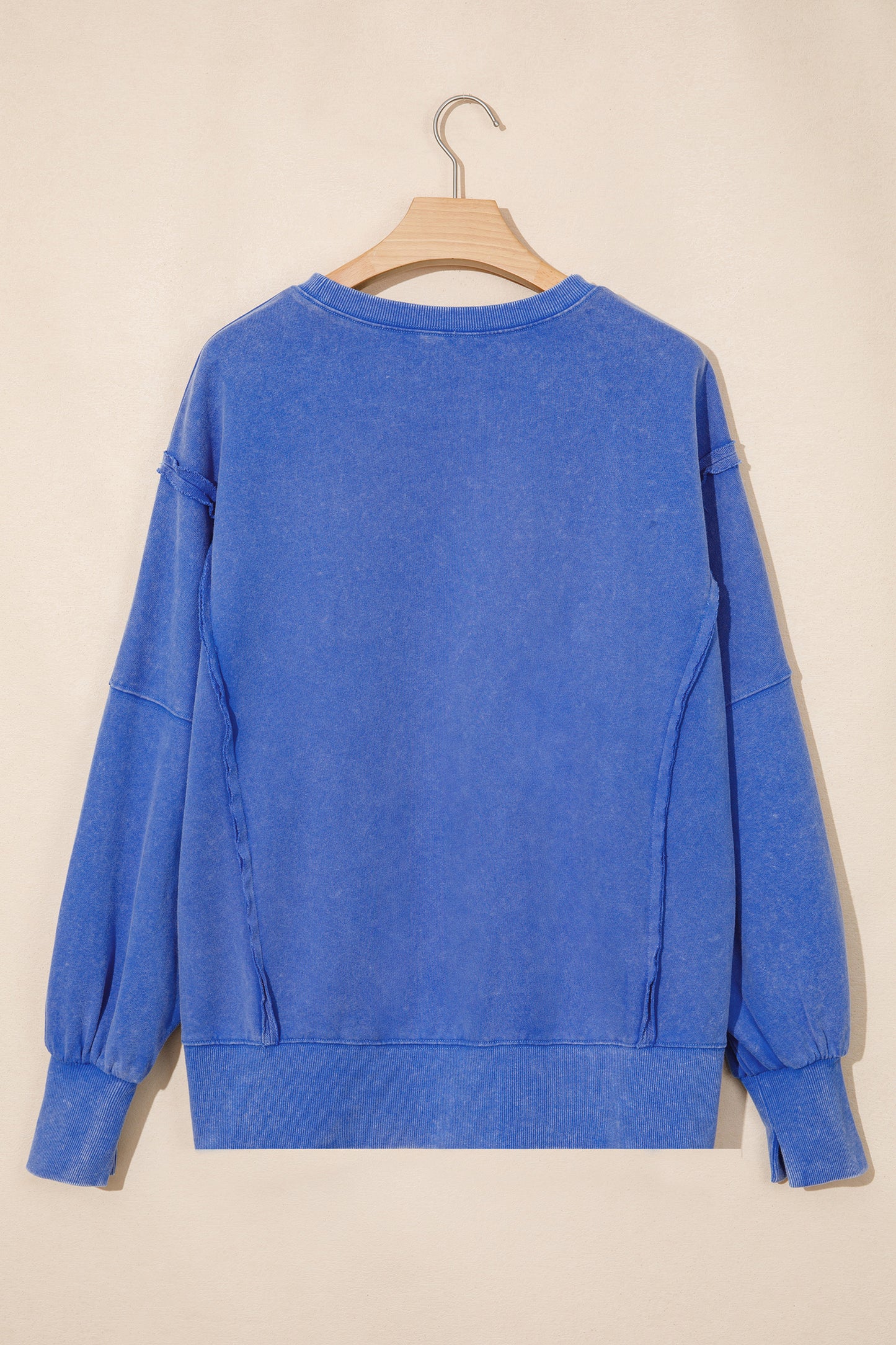 Sky Blue Mineral Wash Split Hem Loose Tunic Sweatshirt