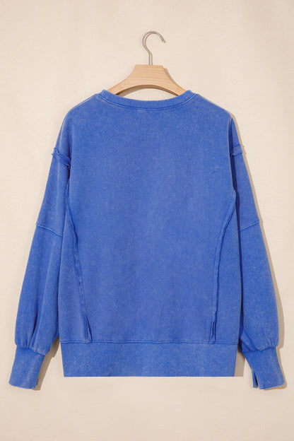 Sky Blue Mineral Wash Split Hem Loose Tunic Sweatshirt