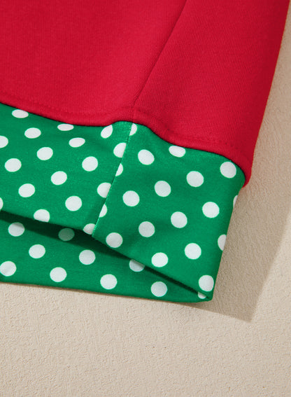 Racing Red Polka Dot Patchwork Round Neck Plus Size Sweatshirt