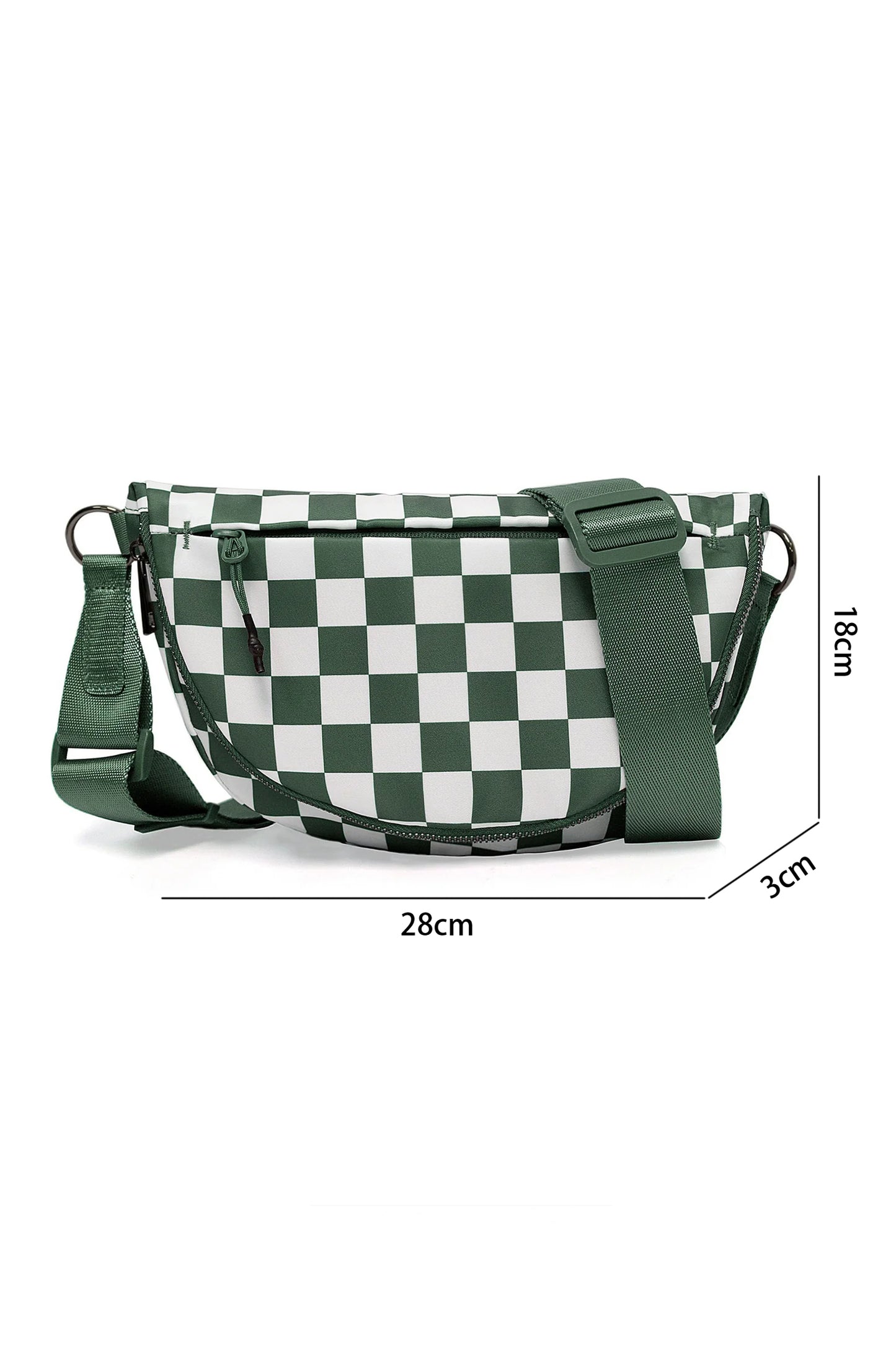 Blackish Green Checkered Canvas Crescent Shoulder Bag