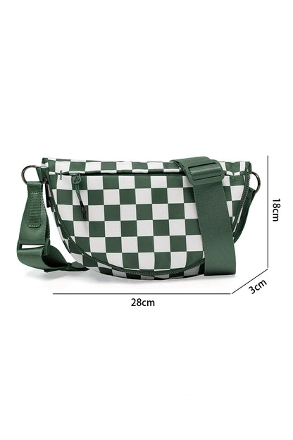 Blackish Green Checkered Canvas Crescent Shoulder Bag
