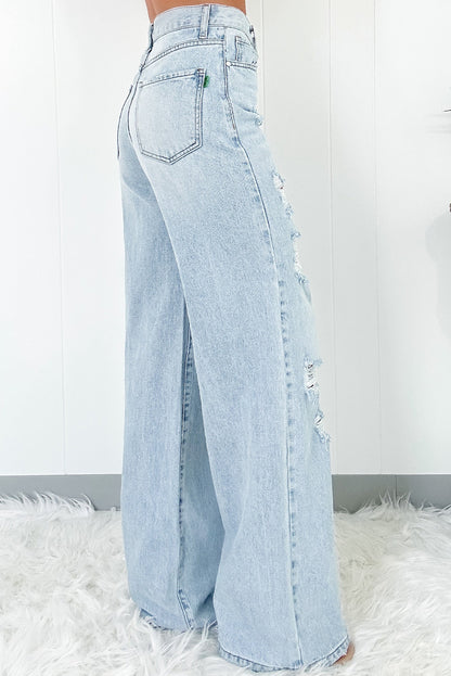 Jean large taille haute délavé bleu clair Beau