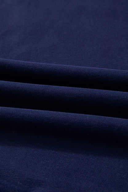 Navy Blue Solid O Neck High Low Hem Pullover Sweatshirt