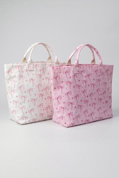 White Sweet Bow Flower Printed Sleek Vilnyl Tote Bag
