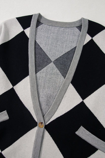 Cardigan ample boutonné à épaules tombantes et colorblock noir