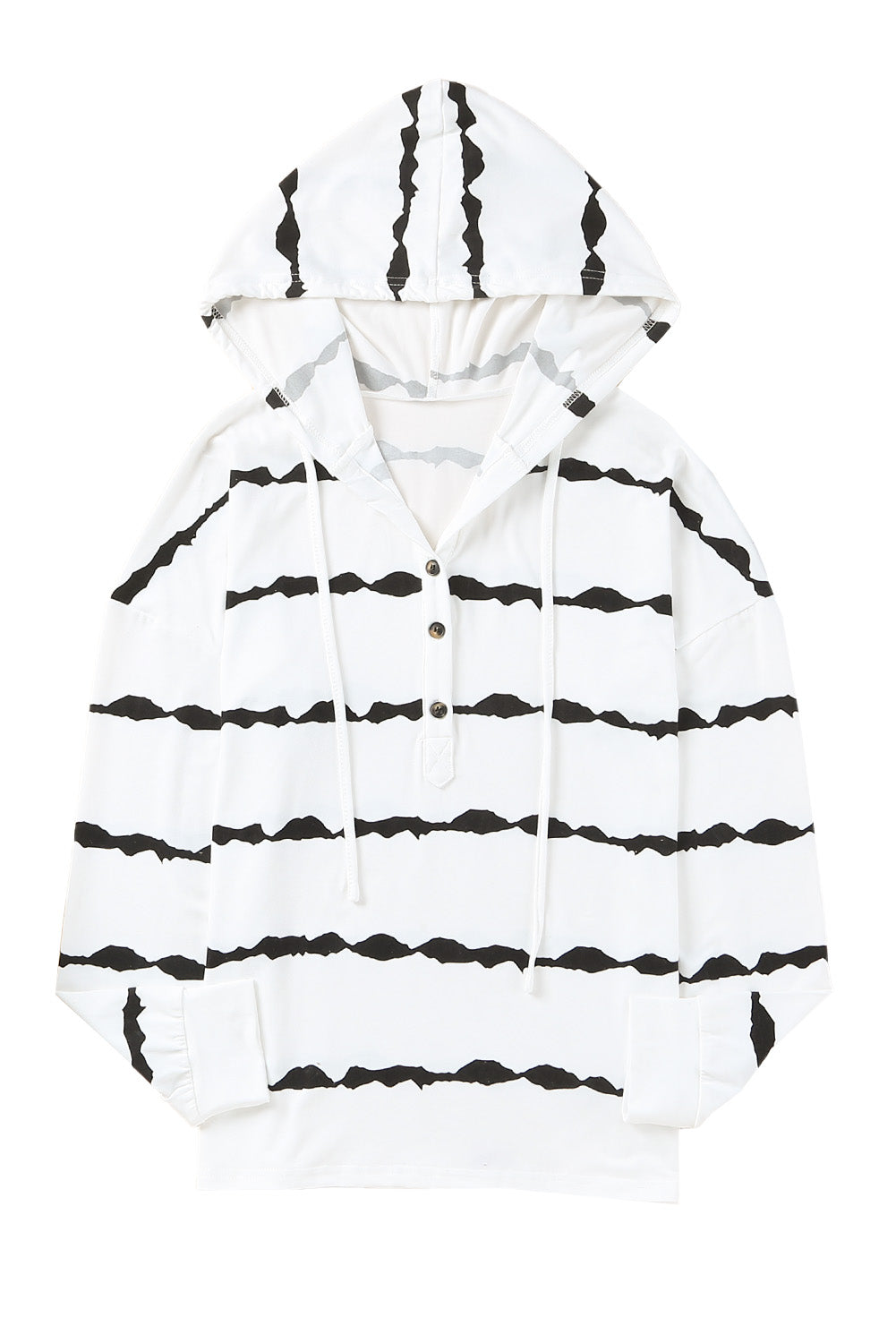 Sudadera con capucha de manga larga con botones y cordón a rayas