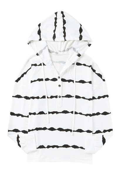 Sudadera con capucha de manga larga con botones y cordón a rayas