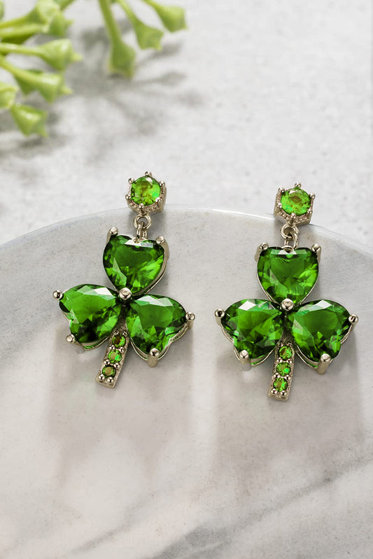 Mist Green Clover Diamond Studded Dangle Earrings