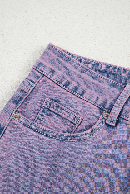 Orchid Petal Vintage Wash Frayed Hem Ankle-length Jeans