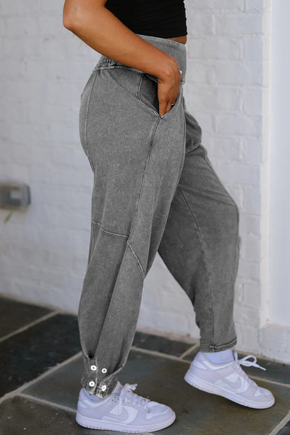 Medium Grey Mineral Wash Jogger Style High Waist Casual Pants