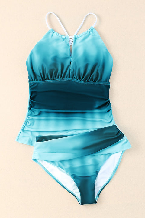 Oceanic Gradient Color Peekaboo Halter Tankini Swimsuit