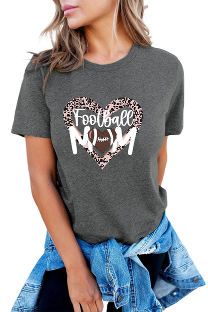 Gray Leopard Heart Shaped Letter Graphic Print T-shirt