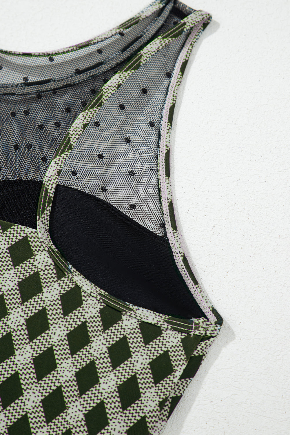 Bikini taille haute à carreaux et pois verts