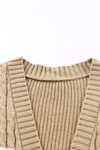 Khaki Color Block Long Sleeve Open Front Cardigan Sweater