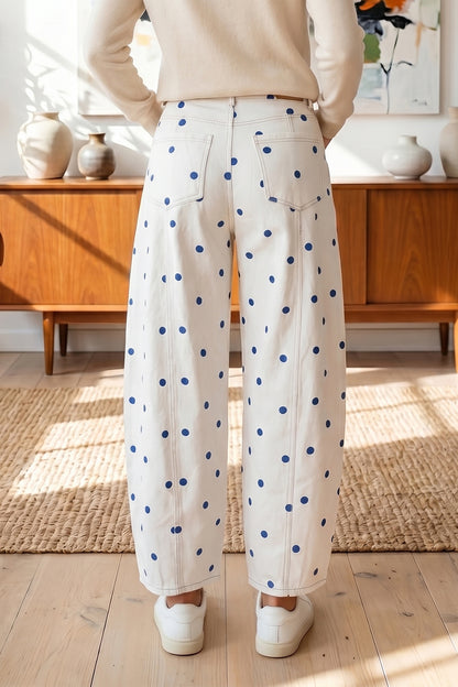 Pink Tailored Seam Polka Dot Print Ankle Length Casual Jeans