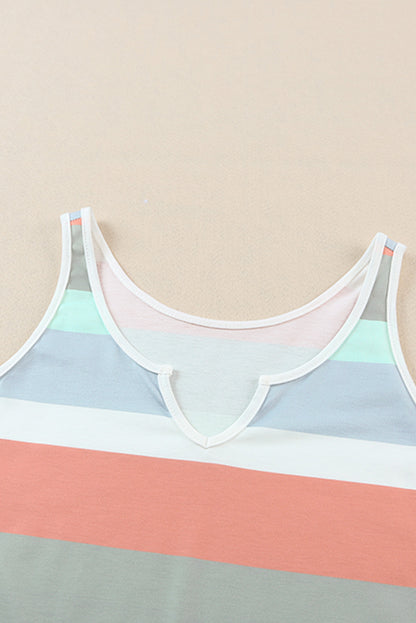 Débardeur à rayures multicolores et col cranté