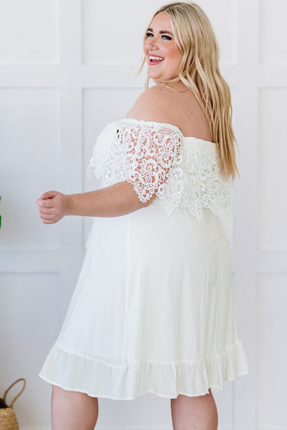 Off-the-shoulder Lace Sleeves Plus size Dress