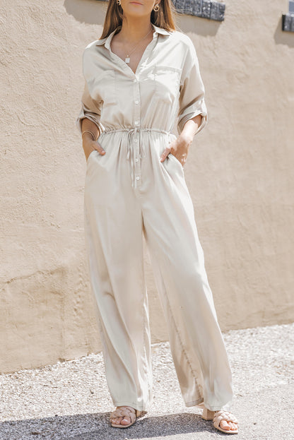 Combinaison à lacets, taille haute, manches longues, jambes larges 