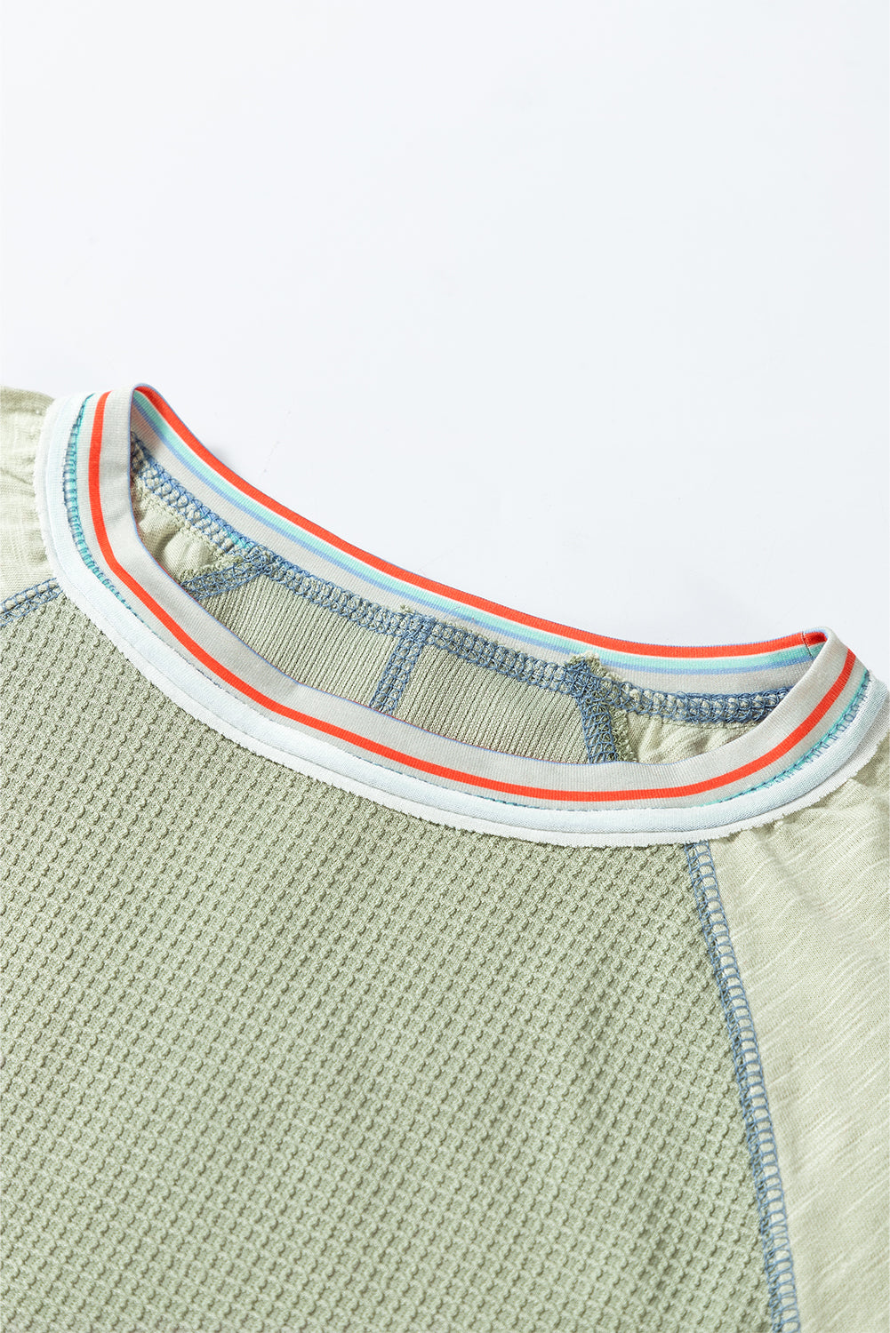 Haut raglan patchwork à manches larges et en tricot gaufré vert Meadow Mist