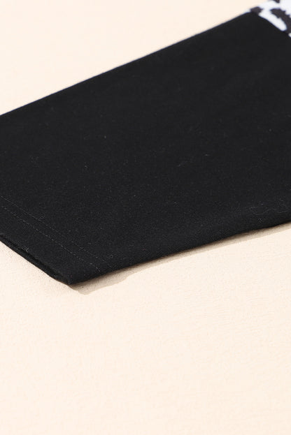 Robe noire grande taille à volants et manches patch léopard rayées 