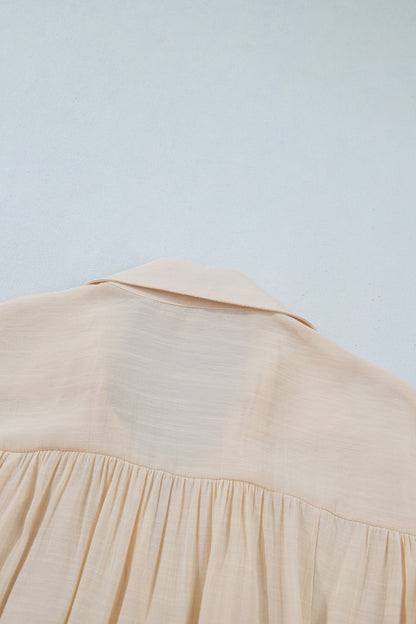 Oatmeal Sheer Lace Splicing Detail Bracelet Sleeve Loose Flowy Shirt