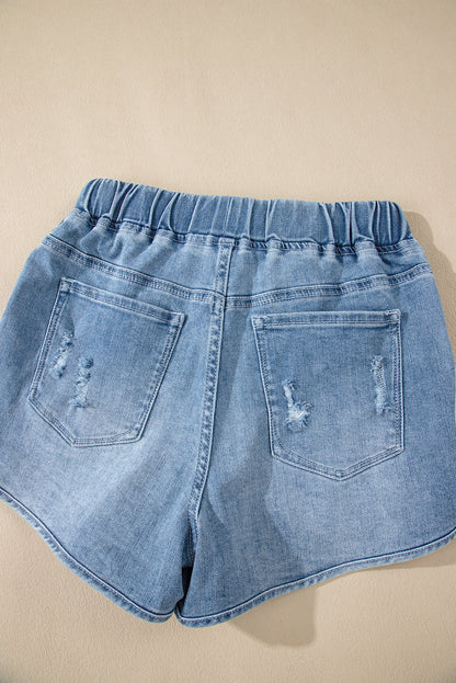 Short en jean vieilli taille haute avec cordon de serrage Myosotis