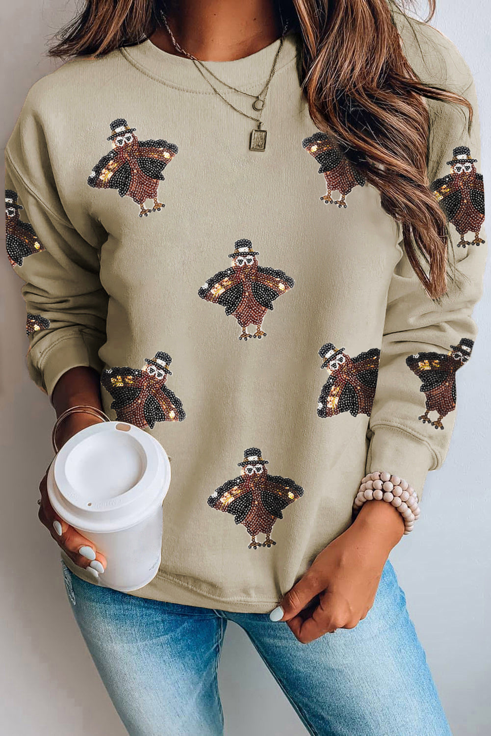 Sweat-shirt de Thanksgiving à motif de dinde scintillante en parchemin