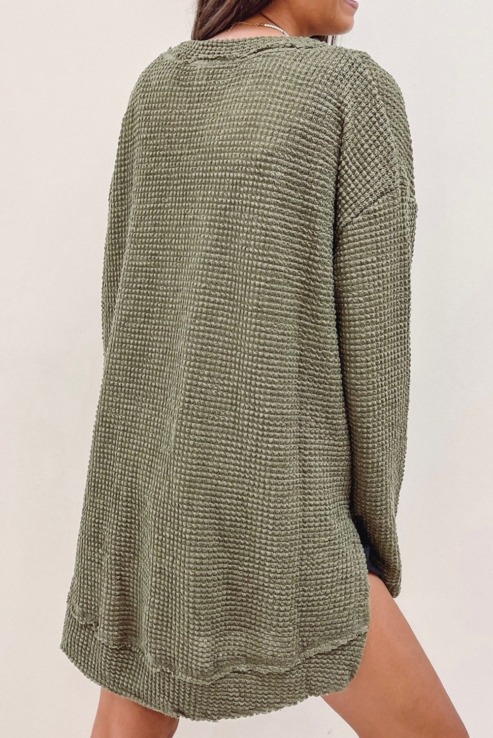 Haut à manches longues en tricot texturé vert mousse grande taille 