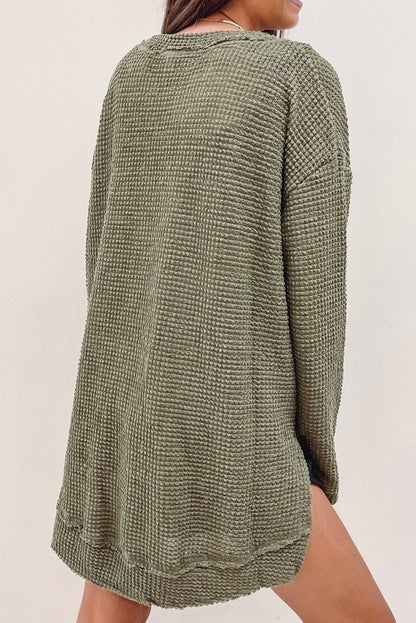 Haut à manches longues en tricot texturé vert mousse grande taille 