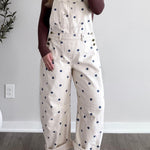 Jet Stream Polka Dot Print Bib Pocket Denim Barrel Overalls Jumpsuit
