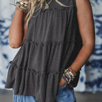 Dark Grey Tiered Frill Trim A-line Tank Top