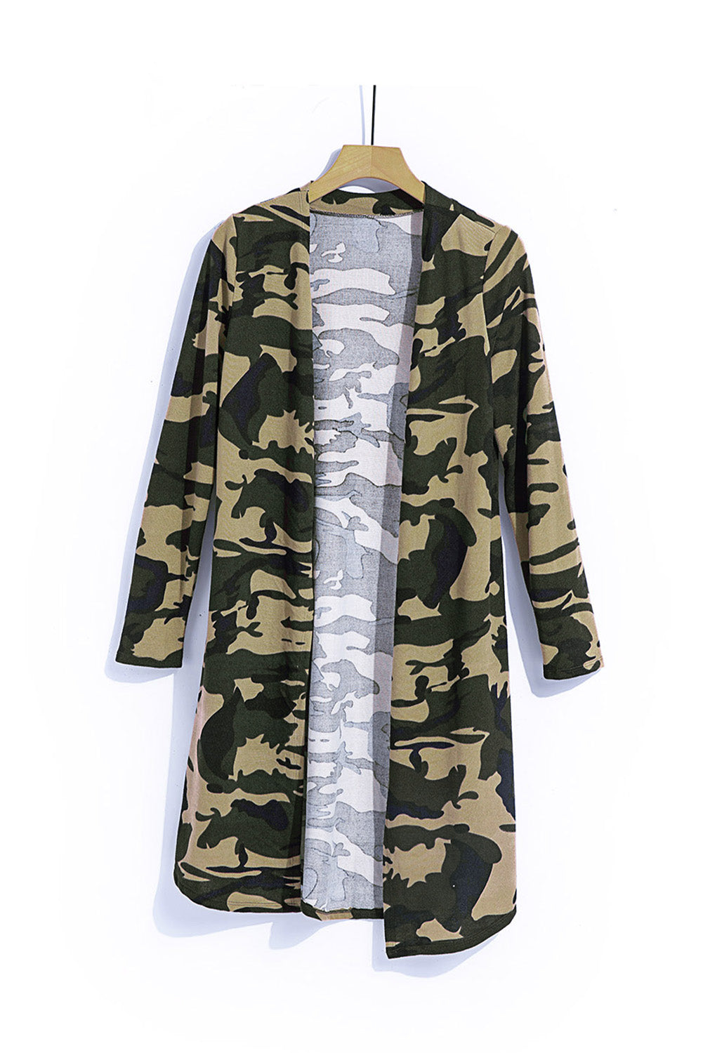 Cardigan long à imprimé camouflage vert