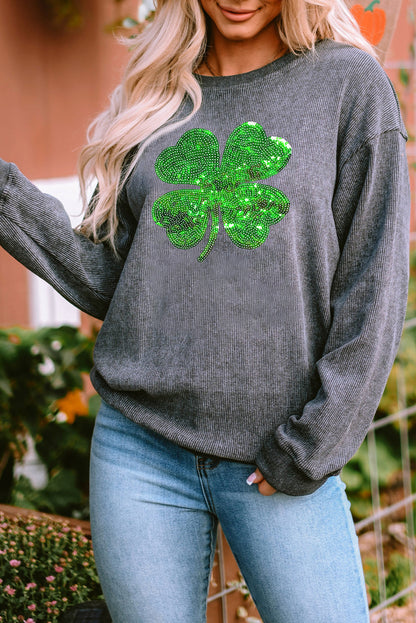 Sweat-shirt gris à cordon avec patch trèfle de la Saint-Patrick à sequins