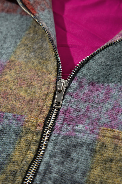 Gilet ample zippé à imprimé écossais multicolore avec poches latérales