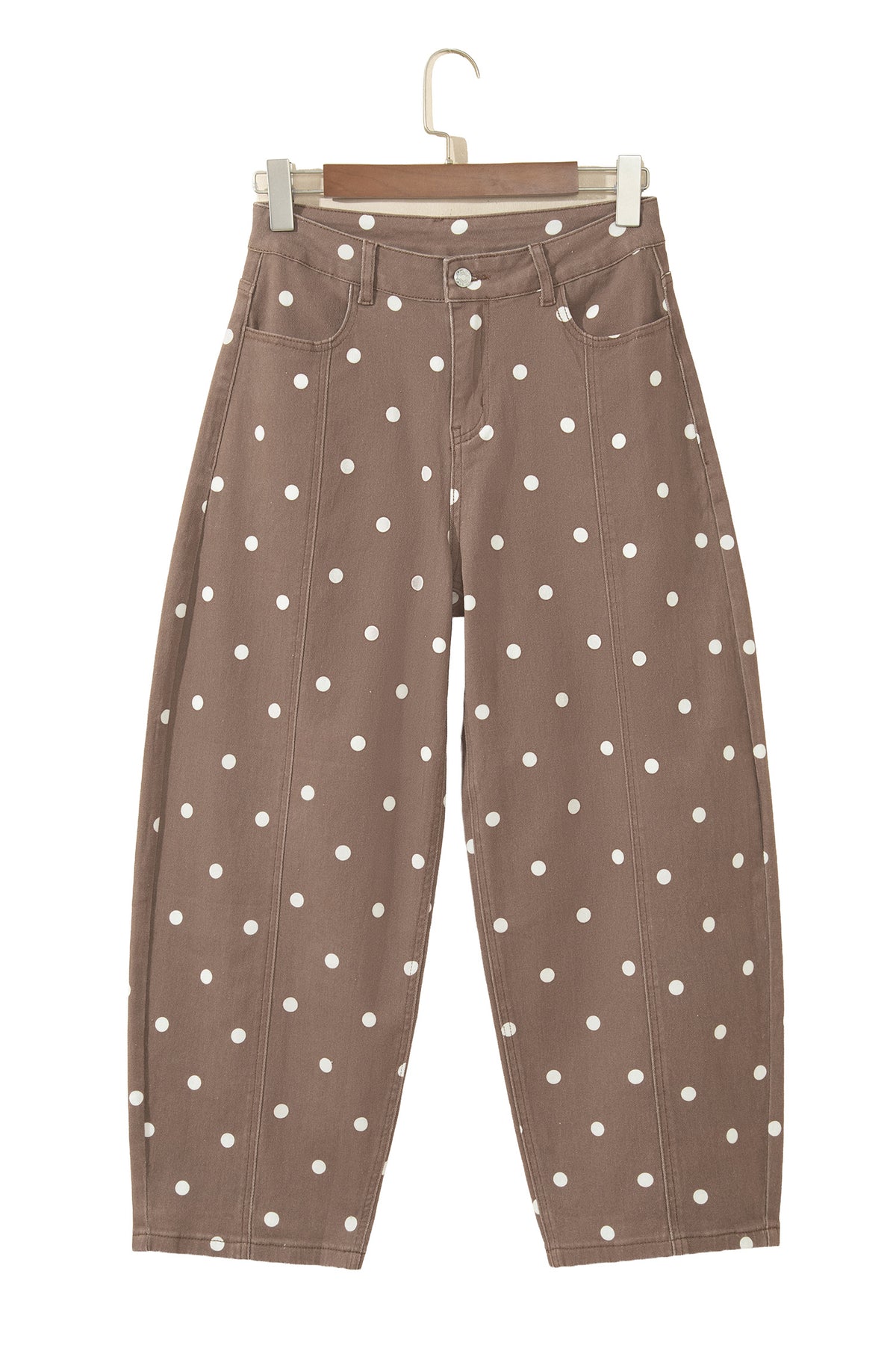 Pink Tailored Seam Polka Dot Print Ankle Length Casual Jeans