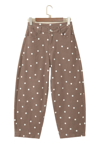 Pink Tailored Seam Polka Dot Print Ankle Length Casual Jeans