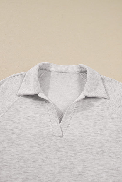 Light Grey Polo Collar V Neck Pullover and Drawstring Sweatpants Set