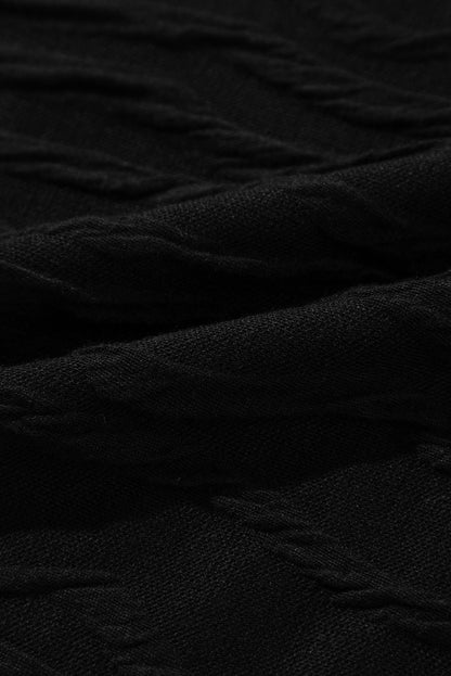 Black Solid Wavy Textured Slim Fit Long Sleeve T Shirt