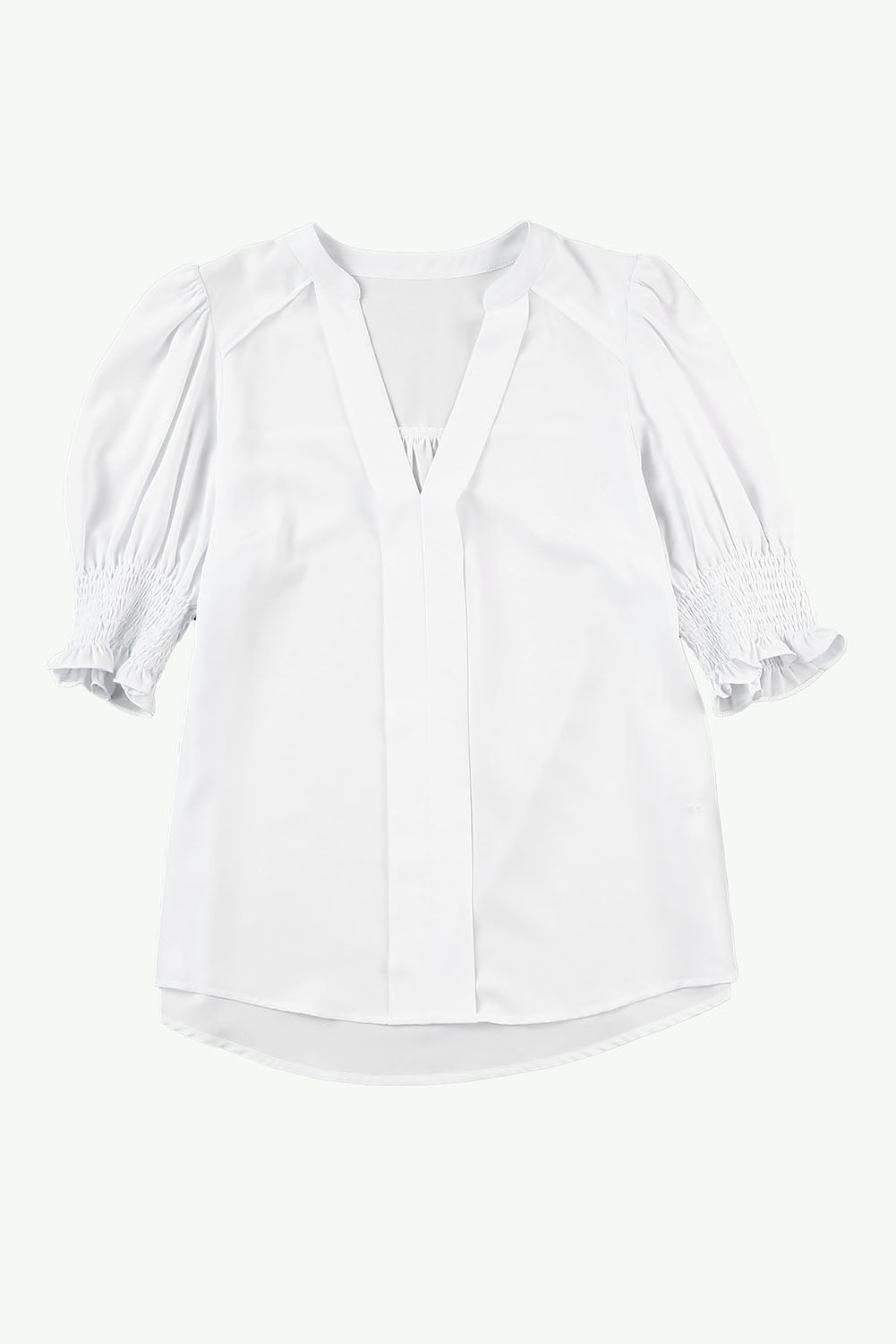 Blusa con cuello en V y media manga de color liso