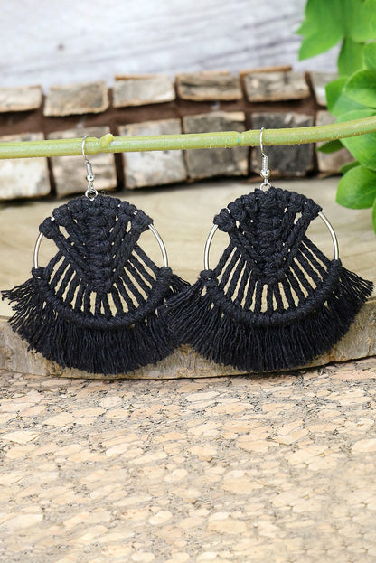 Pendientes colgantes en forma de abanico con borlas de crochet